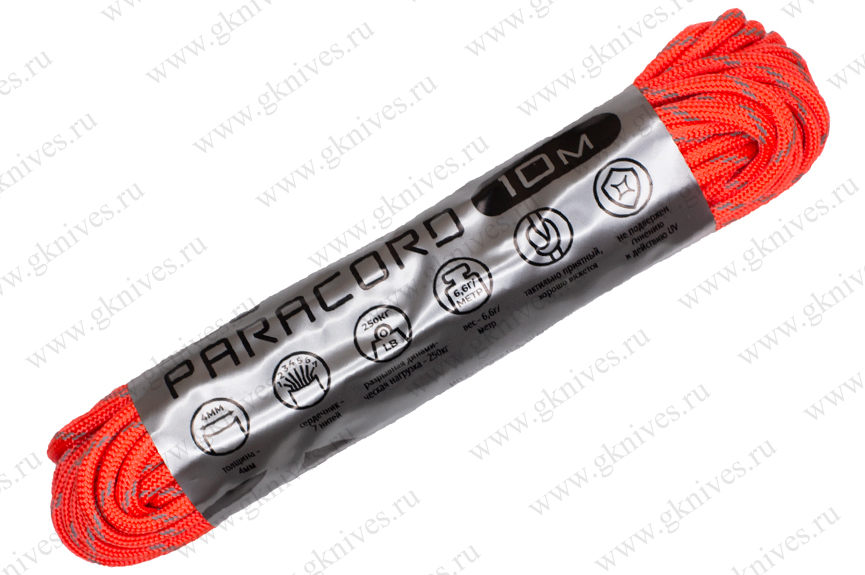 Паракорд 550 CORD nylon 10м RUS световозвращающий (neon orange) арт.0629.124