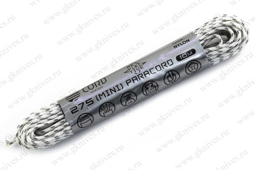 Паракорд 275 (мини) CORD nylon 10м RUS световозвращающий (white) арт.0629.209