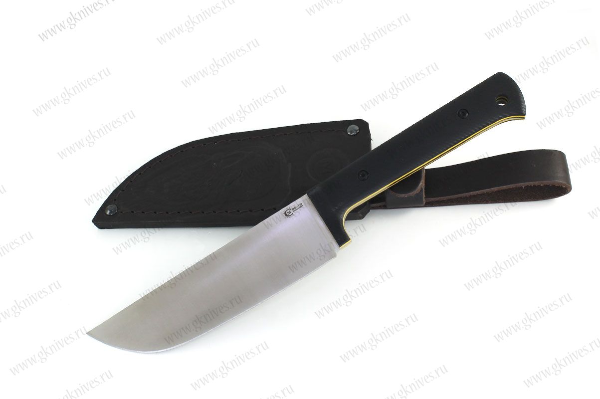 Нож Узбекский 95х18, рукоять G10 (черный) желтый спейсер арт.0947.277